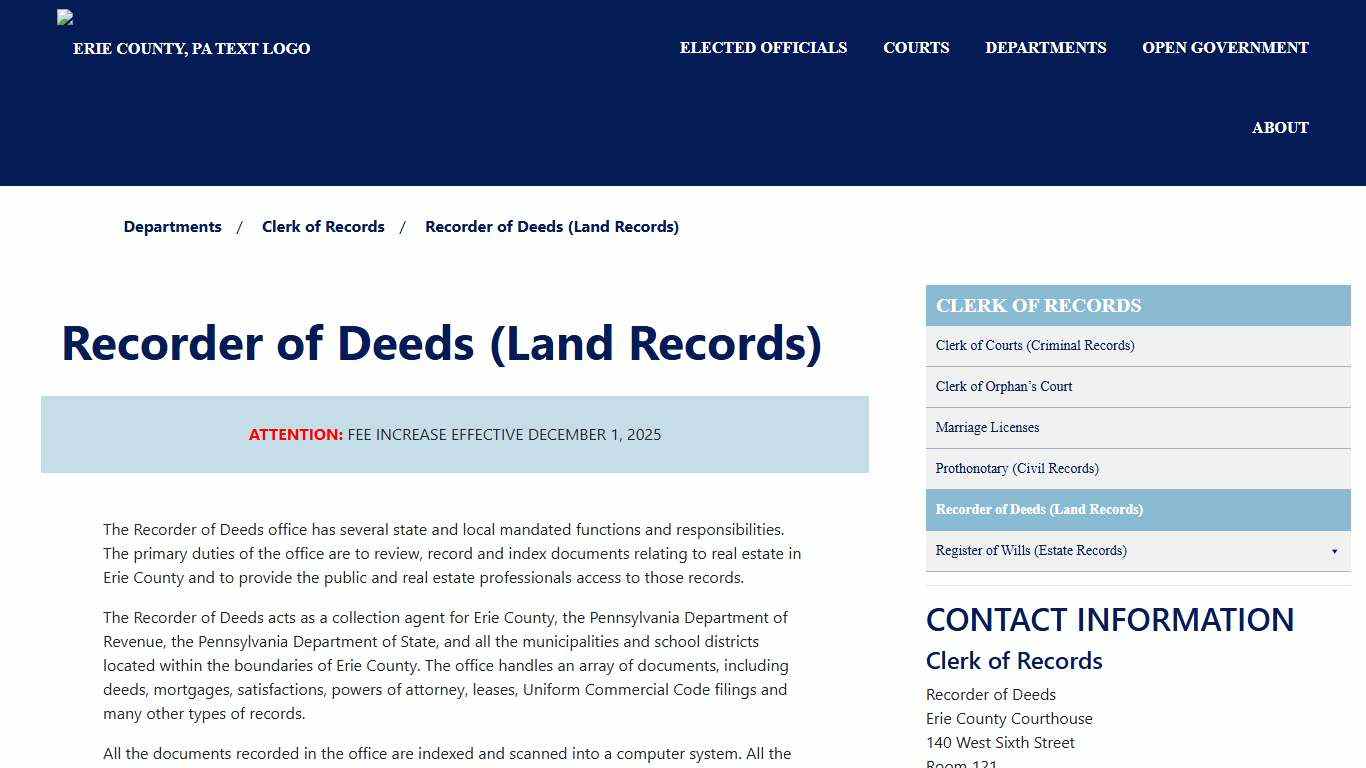 Recorder of Deeds (Land Records) | Erie County Courts - Erie County, PA
